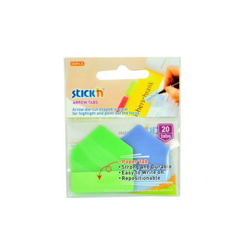 Plastové samolepicí záložky Stick'n extra pevné šipky zelené a modré, 38 x 38 mm
