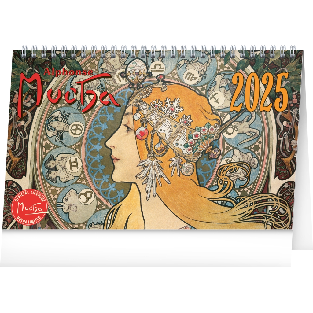 Stolní kalendář Notique Alfons Mucha 2025, 23,1 x 14,5 cm