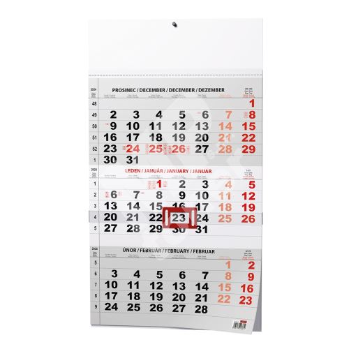 Nástěnný kalendář - Tříměsíční - A3 (s mezinárodními svátky) - černý 1