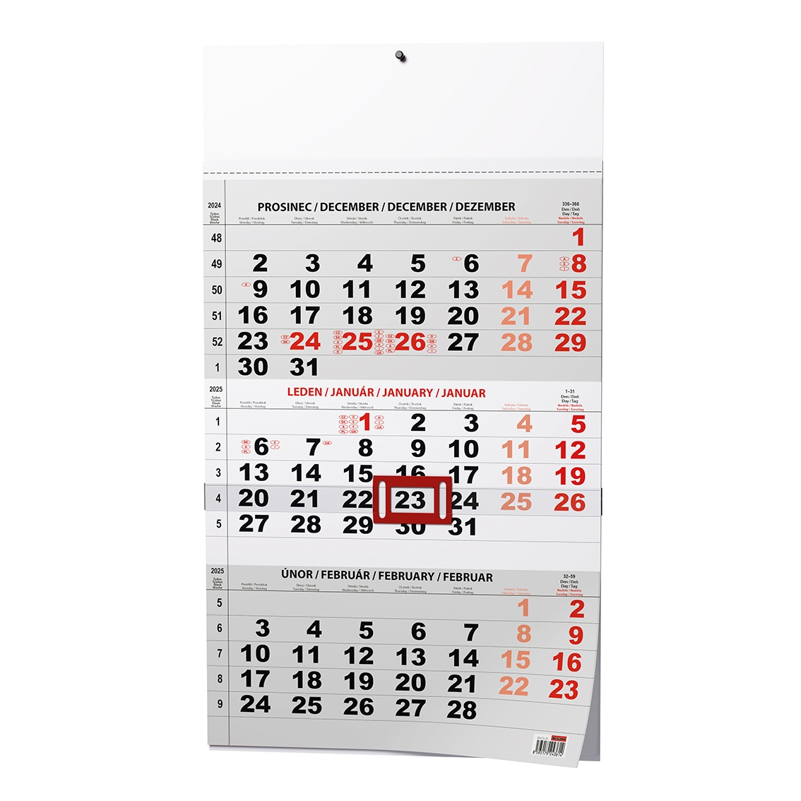 Nástěnný kalendář - Tříměsíční - A3 (s mezinárodními svátky) - černý