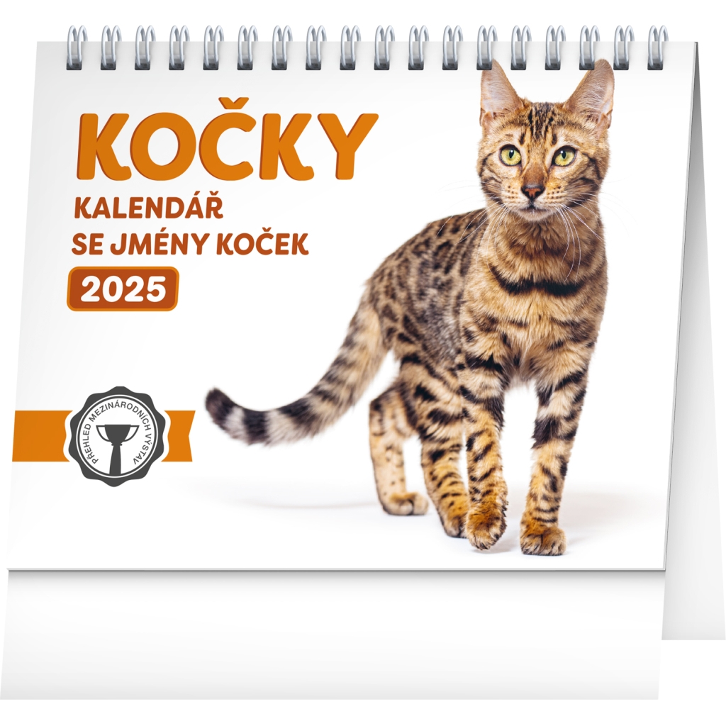 Stolní kalendář Notique Kočky, se jmény koček 2025, 16,5 x 13 cm