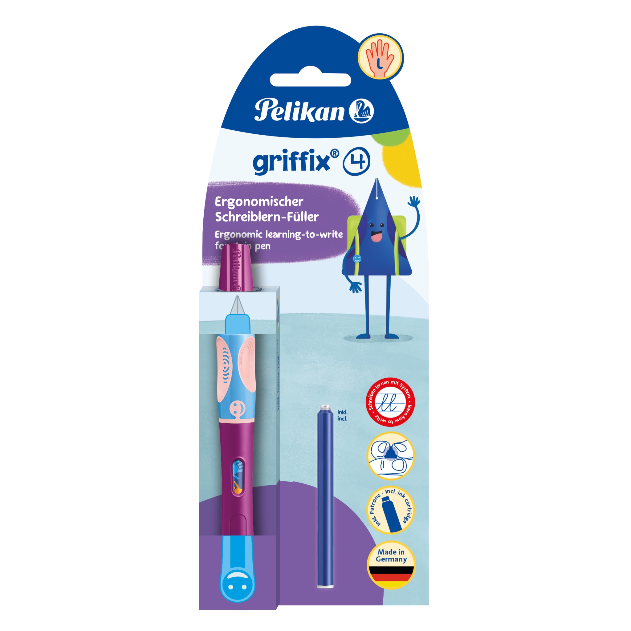 Pero bombičkové Pelikan Griffix 4, pro leváky, fialové, závěs