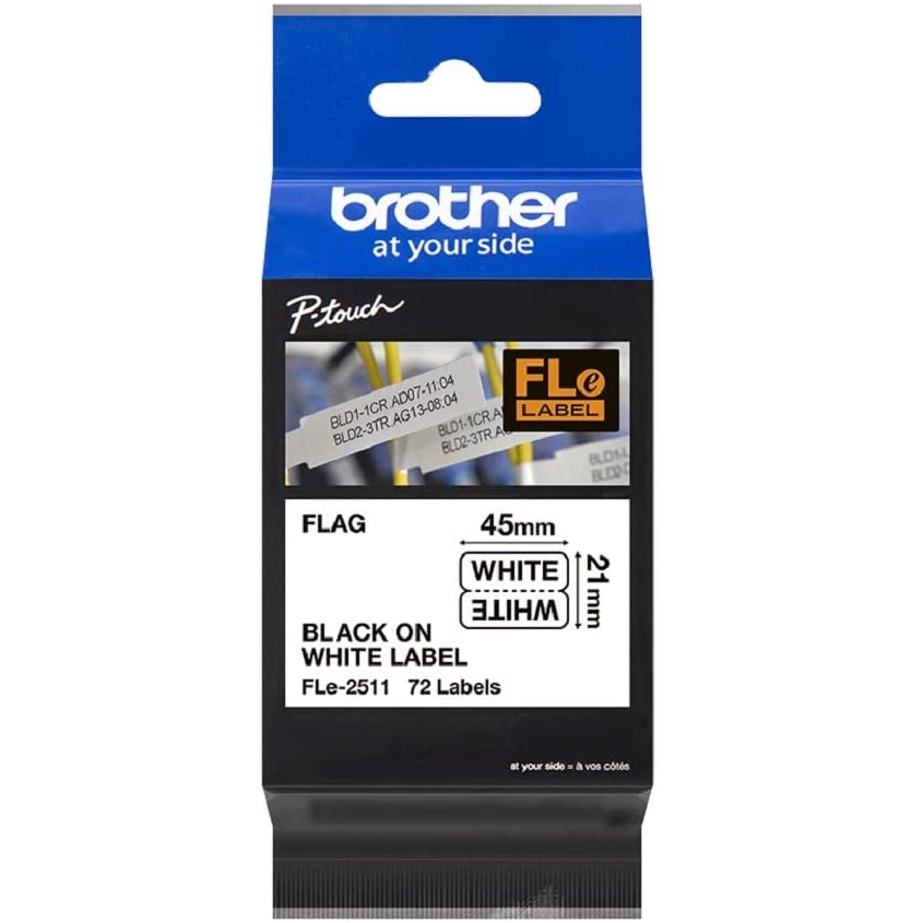 Páska do štítkovače Brother FLE2511, černý tisk/bílý podklad, originál
