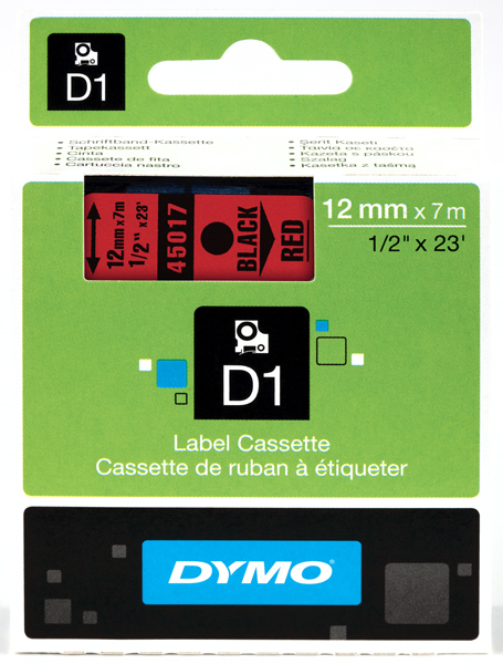 Páska Dymo D1 12 mm černý tisk/červený podklad, 45017, S0720570