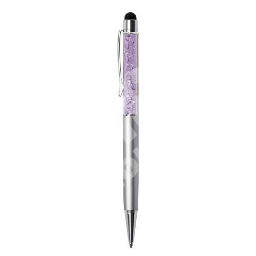 Kuličkové pero Touch, Swarovski Crystals, stříbrná, fialový krystal 2