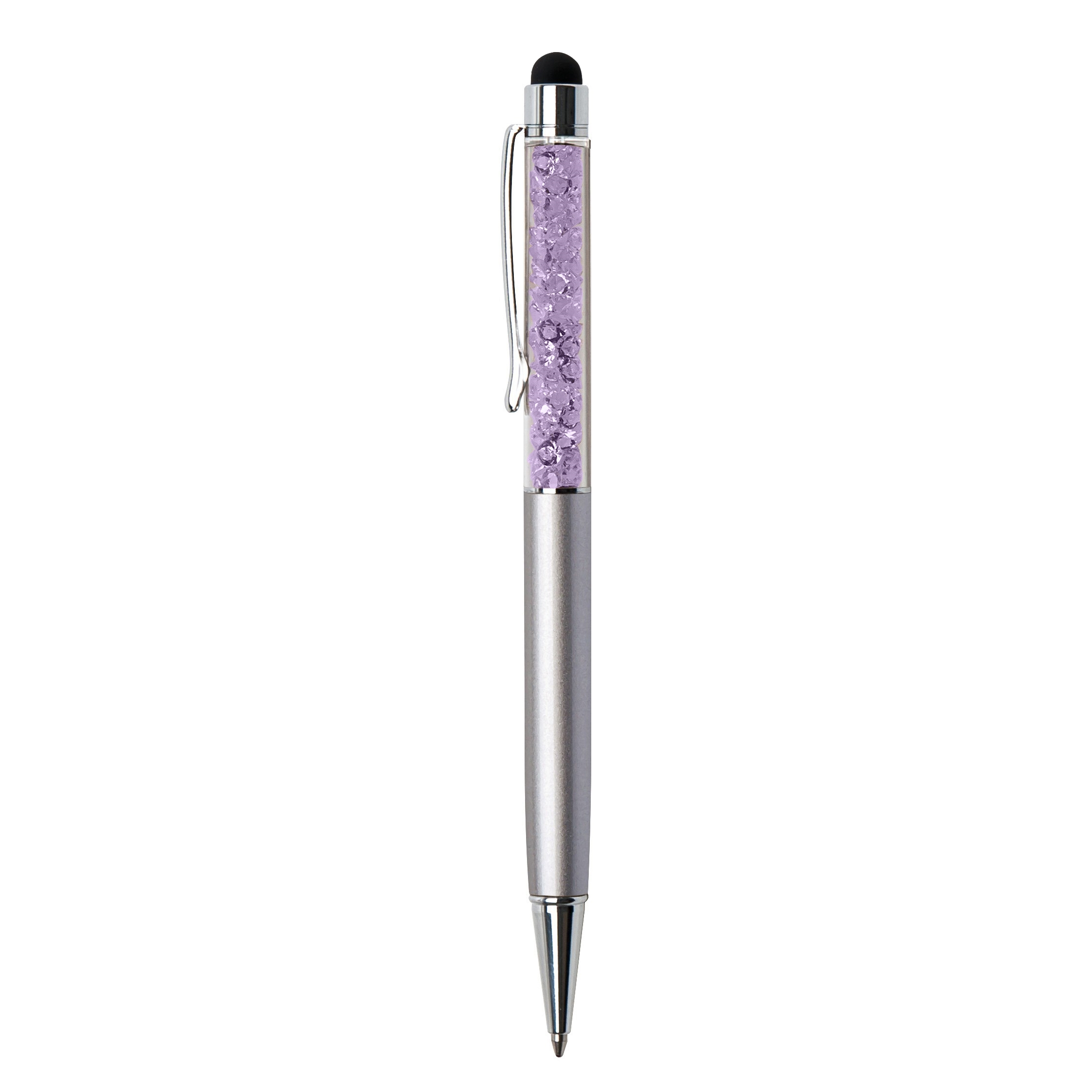 Kuličkové pero Touch, Swarovski Crystals, stříbrná, fialový krystal