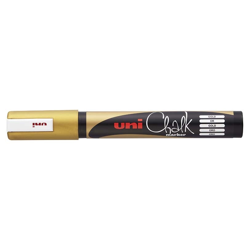Křídový popisovač Uni Chalk Marker PWE-5M, 1,8-2,5 mm, zlatý