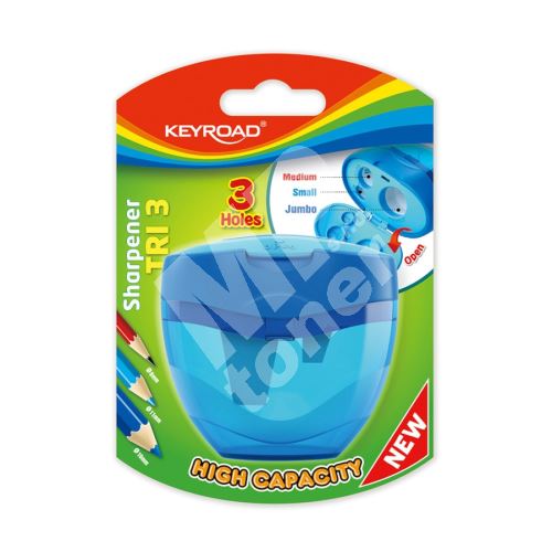 Keyroad ořezávátko Tri Plus, plast, 3 otvory, modré 1