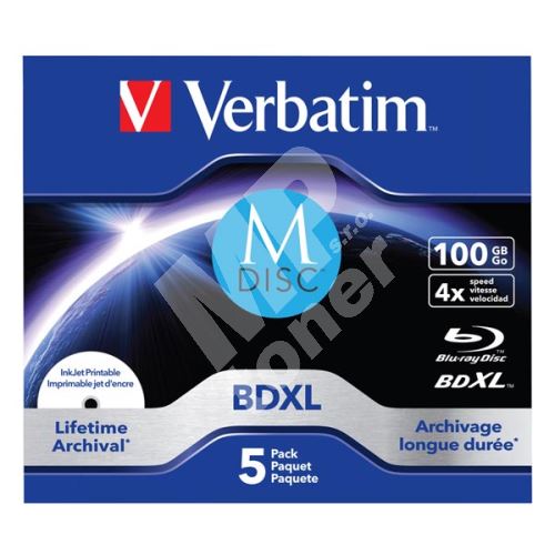Verbatim 100GB MDISC, Lifetime archival BDXL, jewel, 43834, 4x, 5-pack 1