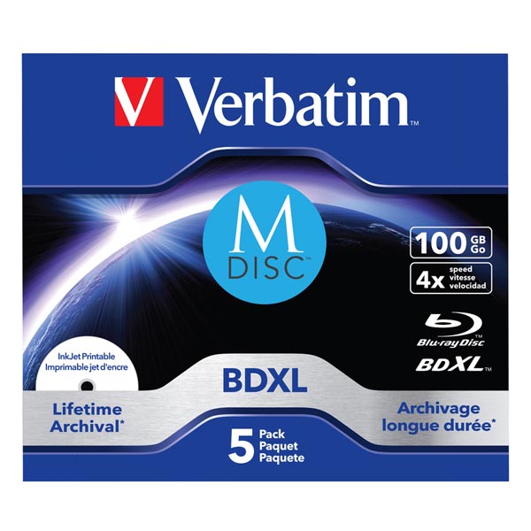 Verbatim MDISC 100GB, Lifetime archival BDXL, jewel, 43834, 4x, 5-pack