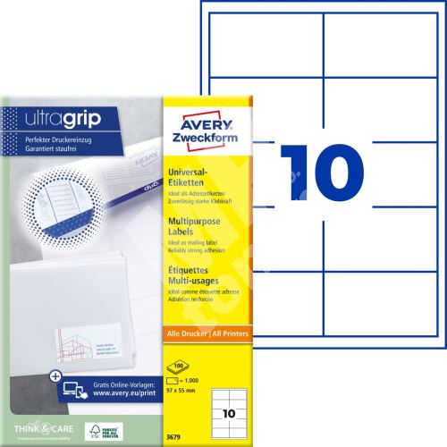 Samolepící etikety Ultragrip 97 x 55 mm, 100 listů A4 3679 1