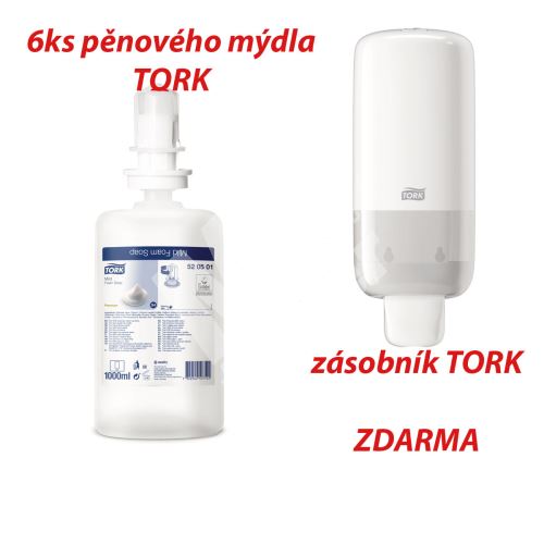 6ks Tork jemné pěnové mýdlo, S4 a zásobník na pěnové mýdlo  - Alza 200 Kč 1