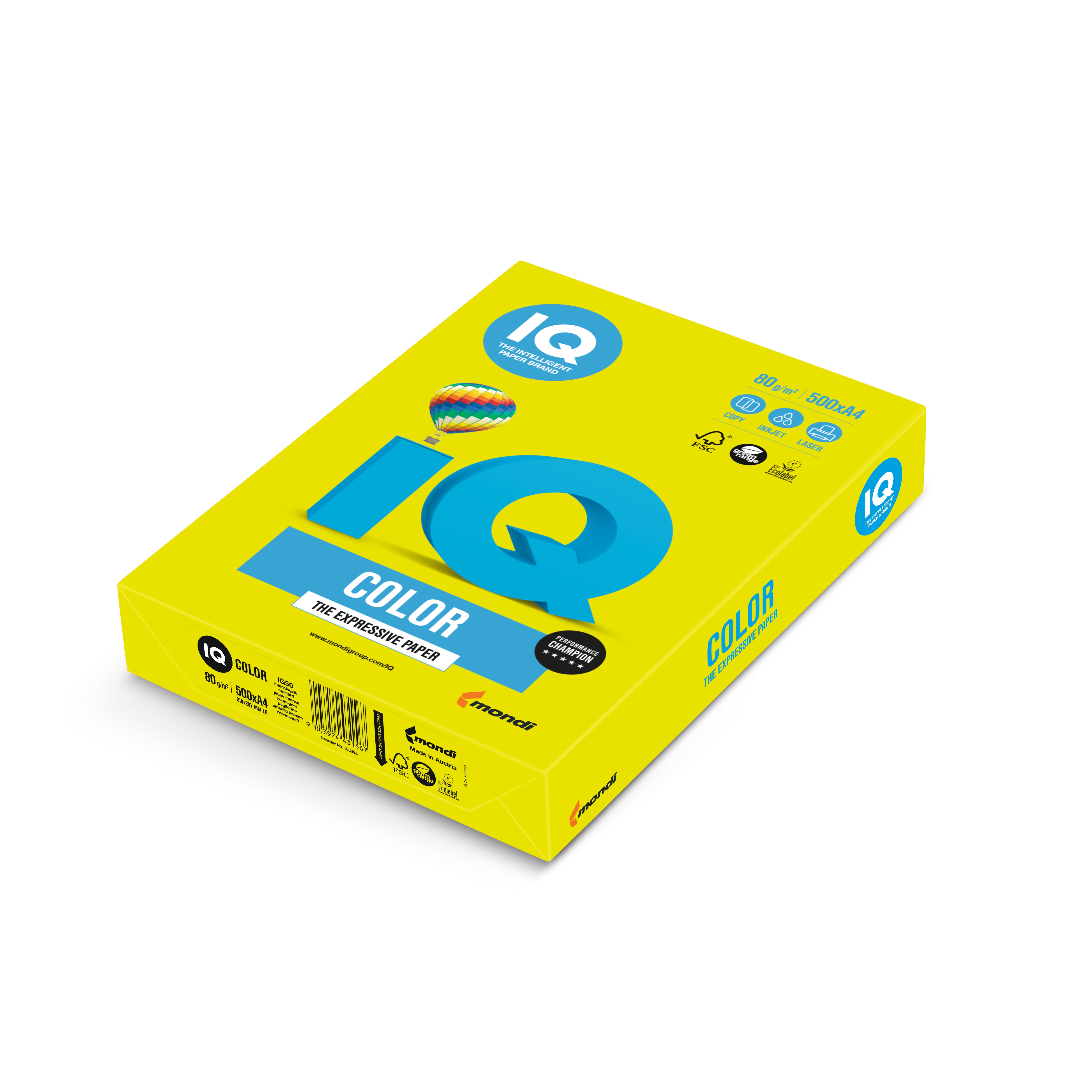 Barevný papír IQ NEOGB, A3 80g neonově žlutá 1bal/500 listů