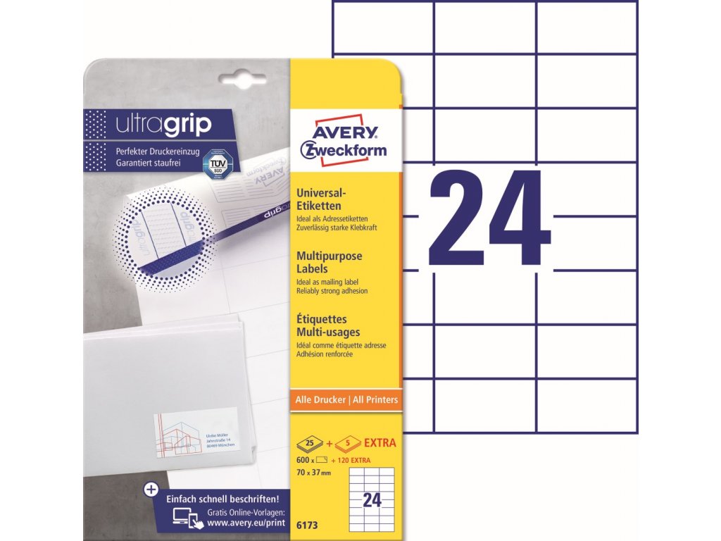 Samolepící etikety Ultragrip 70 x 37 mm, 30 listů A4 6173