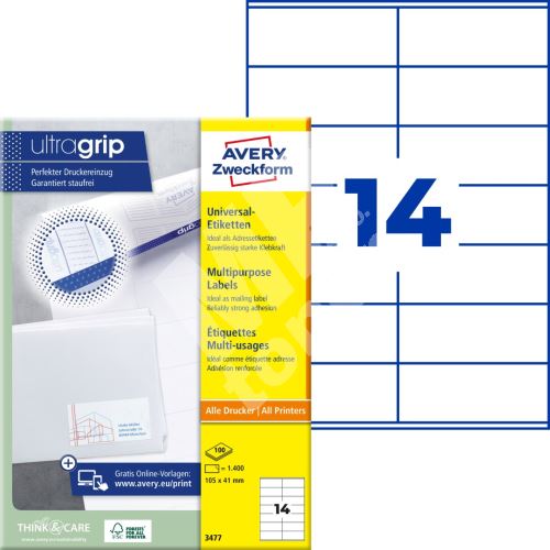 Univerzální etikety AVERY 105x41 mm 100 listů A4 - 3477 1