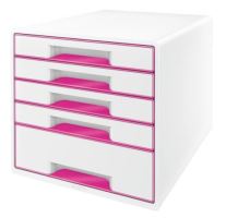 Zásuvkový box Leitz WOW, 5 zásuvek, růžový