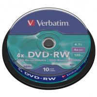 Verbatim DVD-RW, DataLife PLUS, 4,7 GB, Scratch Resistant, cake box, 43552, 4x, 10-pack