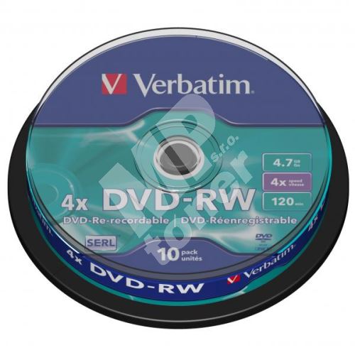Verbatim DVD-RW, DataLife PLUS, 4,7 GB, Scratch Resistant, cake box, 43552, 4x, 1