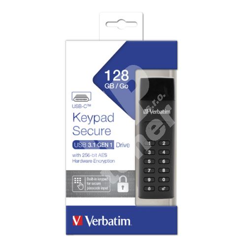 128GB Verbatim Keypad Secure, USB flash disk 3.0, USB-C, 49432, černý 1