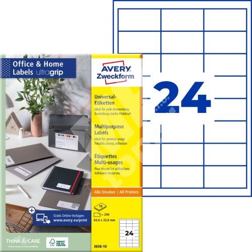 Samolepící etikety Ultragrip 64,6 x 33,8 mm, 10 listů A4 3658-10 1