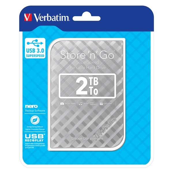 2TB Verbatim Store'n'Go SuperSpeed, Externí HDD 2,5" USB 3.0, 53198, stříbrný