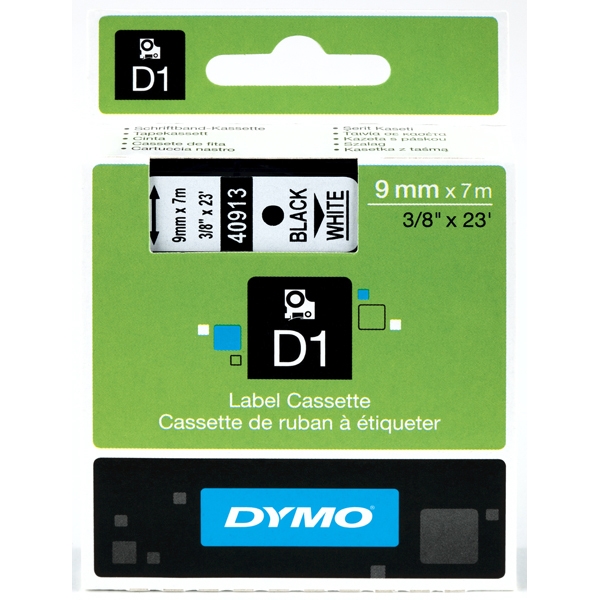 Páska Dymo D1 9 mm x 7m, černý tisk/bílý podklad 40913, S0720680