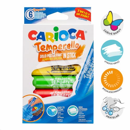 Temperové barvy Carioca, v tyčince, snadno omyvatelné, 6 barev 1