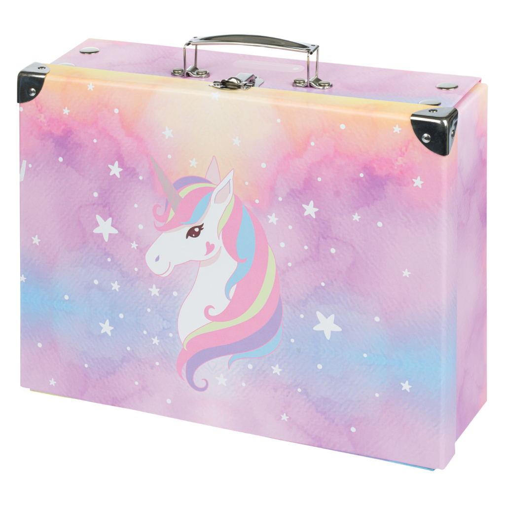 Skládací školní kufřík s kováním Baagl, Rainbow Unicorn