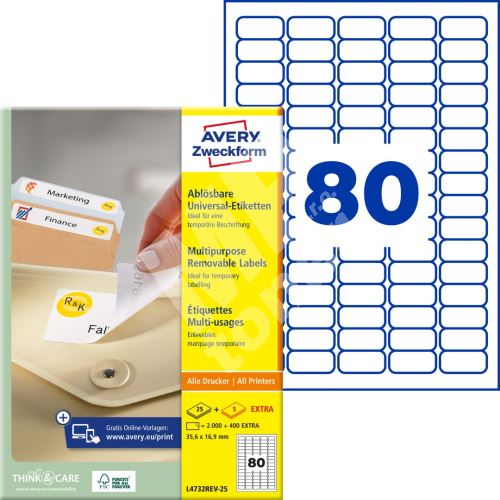 Snímatelné etikety AVERY Stick&Lift 35,6x16,9 mm A4 - L4732REV-25 1