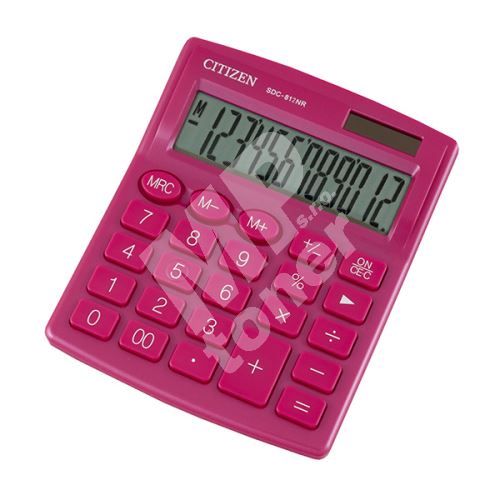 Kalkulačka Citizen SDC812NRPKE, stolní, dvanáctimístná, duální napájení, růžová 1