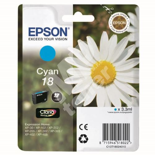 Cartridge Epson C13T18024012, cyan, originál 1