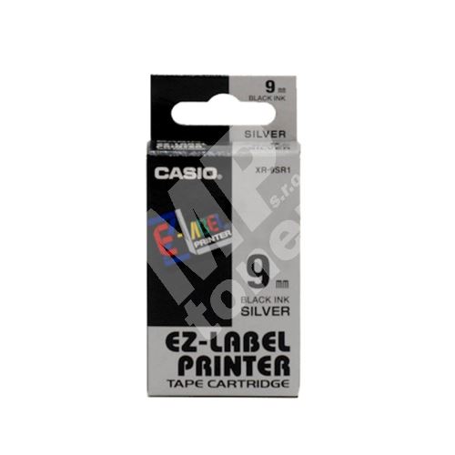 Páska Casio XR-9SR1 9mm černý tisk/stříbrný podklad 1