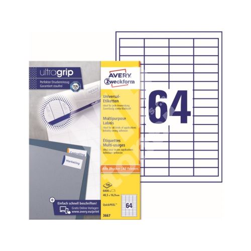 Univerzální etikety AVERY QuickPEEL 48,5x16,9 mm 100 listů A4 - 3667 1