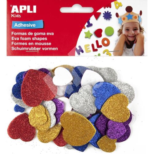Apli pěnovka - srdce se třpytkami, samolepicí, mix druhů, 50 ks 1
