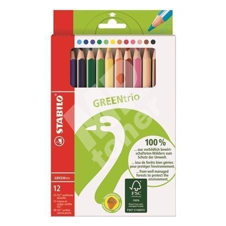 Pastelky GreenTrio, 12 různých barev, sada, trojúhelníkový tvar, silné, STABILO 1