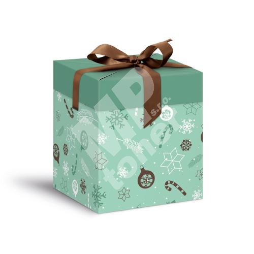 Krabička dárková vánoční 12 x 12 x 15cm, zelená 1