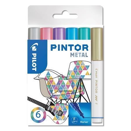 Set dekorativních popisovačů Pilot Pintor F, metalická, 6 barev, 1 mm