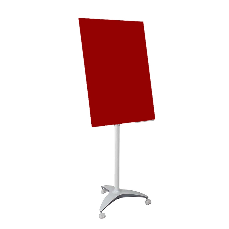 Skleněný mobilní flipchart 100 x 70 cm, červený