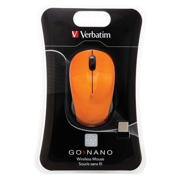 Myš Verbatim bezdrátová, 1 kolečko, USB, oranžová, 1600dpi
