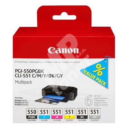 Cartridge Canon PGI-550/CLI-551PGBK/C/M/Y/BK/GY, 6496B005, Multipack, originál 1