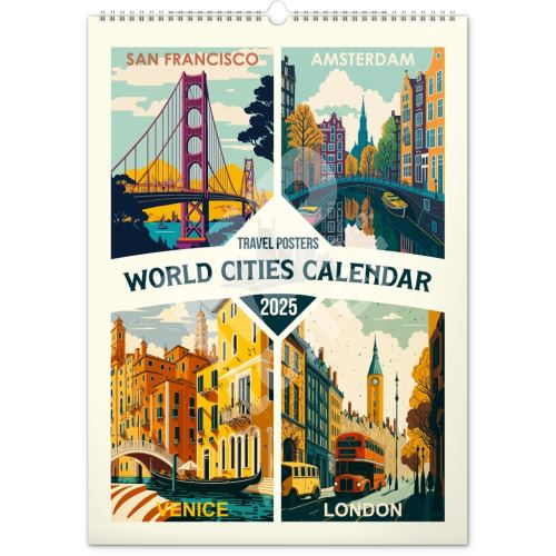 Nástěnný kalendář Notique Cestovatelské plakáty, světová města 2025, 33 x 46 cm 1