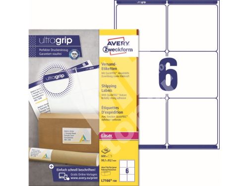 Etikety na balíky Ultragrip 99,1 x 93,1 mm, 100 listů A4 L7166-100 1