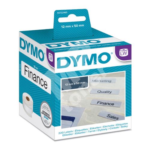 Papírové štítky Dymo 50x12 mm, bílé, na závěsné pořadače, 99017, S0722460 2