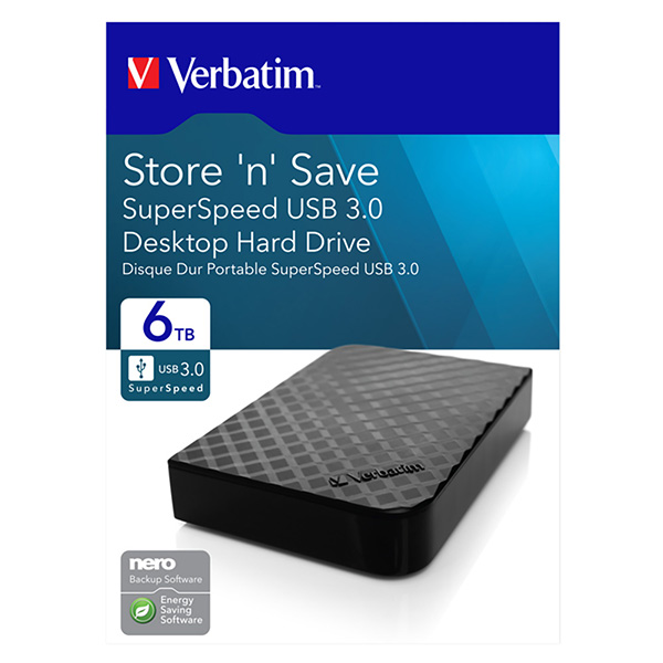 6TB Verbatim Store'n'Save, Externí HDD 3.5" USB 3.0, 47686, blistr, černá