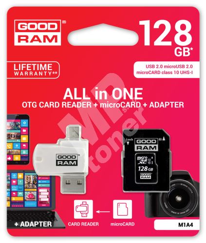 Goodram All-In-One, 128GB, sada micro SDXC, adaptéru a čtečky karet, M1A4-1280R12, 1