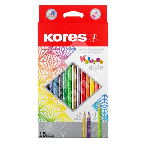 Kores Kolores Style, trojhranné pastelky, 15 barev 1