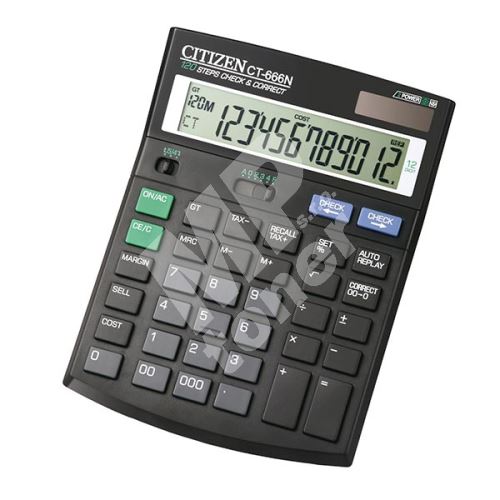 Kalkulačka Citizen CT666N, černá, stolní s výpočtem DPH, dvanáctimístná 1
