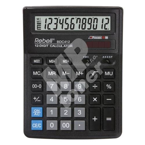 Kalkulačka Rebell RE-BDC412 BX, černá, stolní, dvanáctimístná 1