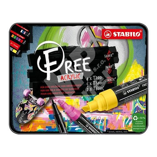 STABILO FREE Acrylic akrylový popisovač 4xT100, 5xT300, 2xT800C, sada 11 ks 1