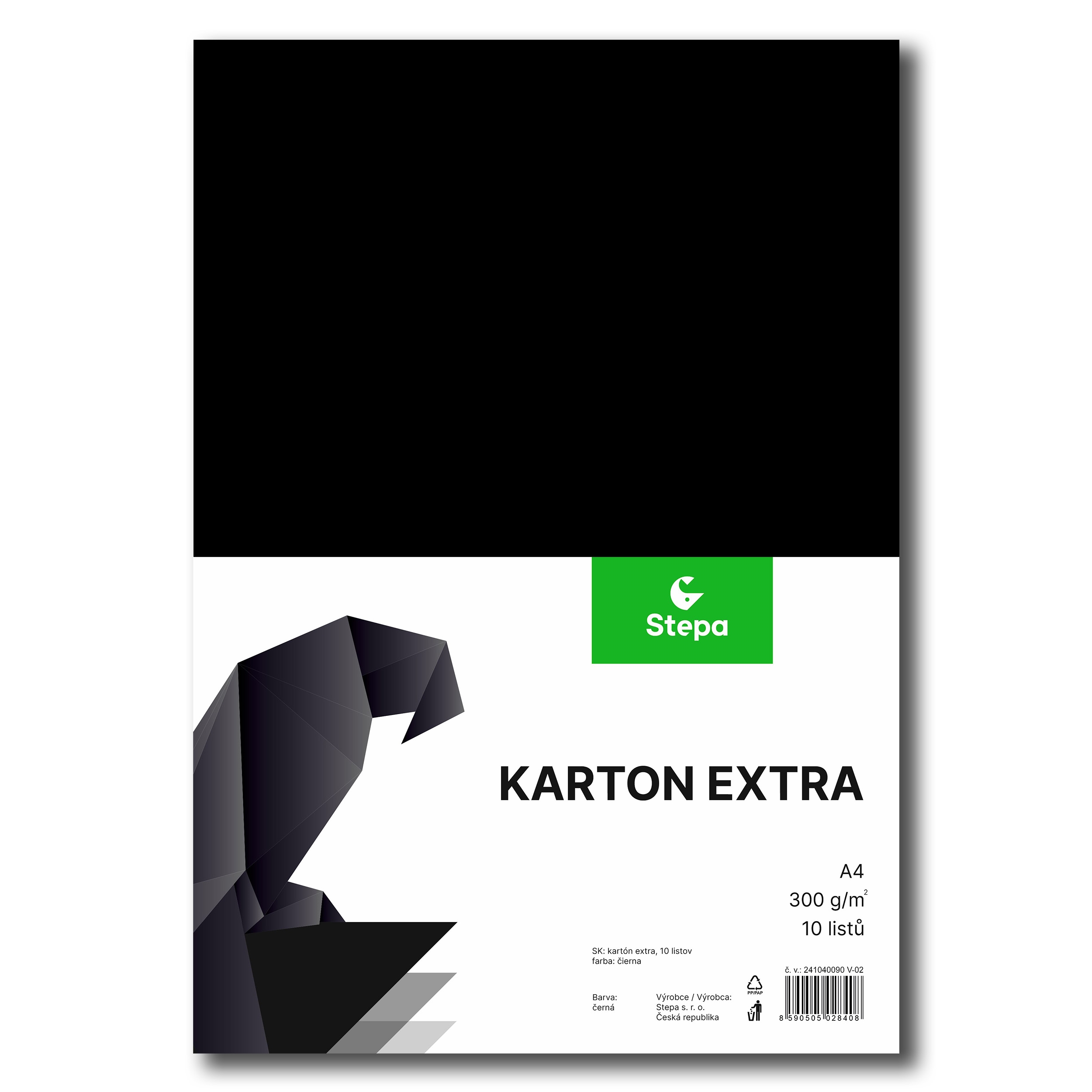 Barevný karton Extra 300g A4, 10listů, černý